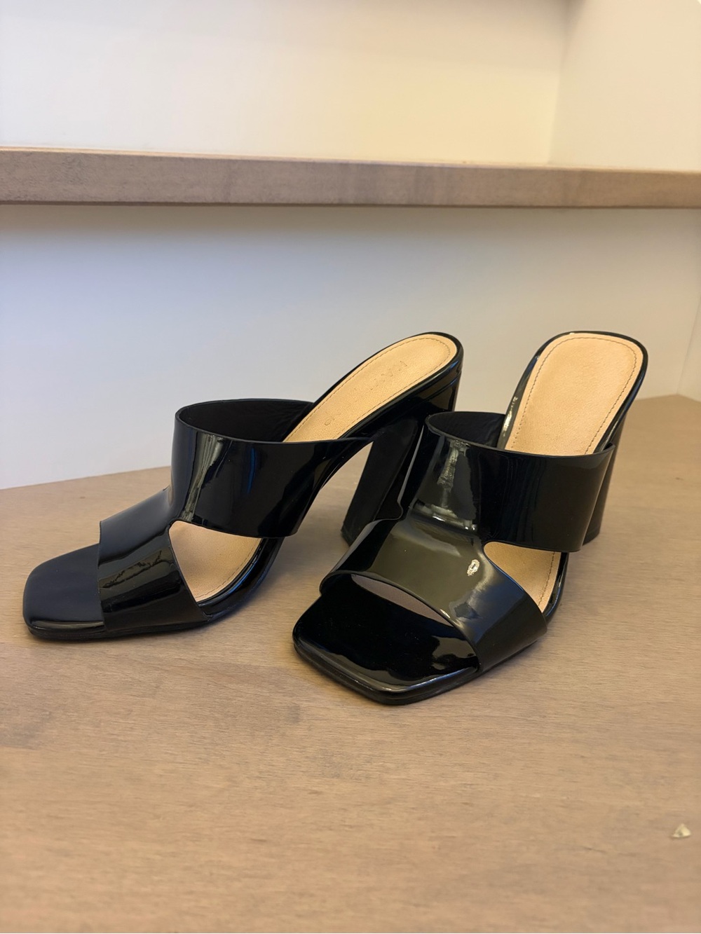 Black Patent Open-Toe High Heel Slide Sandals 8